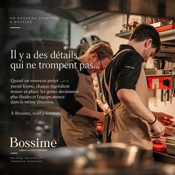 🌿 Il y a des détails qui ne trompent pas…

En cuisine, on sait qu’un nouveau projet commence vraiment à prendre vie lorsque chaque chose trouve naturellement sa place.

Les produits arrivent, les ingrédients sont préparés, les ustensiles trouvent leur place, les gestes deviennent plus fluides et l’équipe commence à voir clairement où nous voulons aller ensemble.

À Bossimé, nous y sommes. 🌿

Un nouveau chapitre de notre cuisine s’écrit.

Nous sommes désormais ouverts " du lundi au vendredi, midi et soir, ainsi que le samedi soir. "

Le midi, une nouvelle formule " Lunch en 2 ou 3 services " vous permet de découvrir notre cuisine dans un format plus court.

Et pour prendre davantage votre temps, notre nouvelle carte vous invite à choisir " 3, 4 ou 5 créations " , inspirées par notre jardin, les saisons et le travail de nos producteurs et artisans.

Et si vous préférez la surprise ? Laissez-nous simplement vous guider.

Une cuisine plus libre, plus naturelle, centrée sur le produit : une cuisson juste, un assaisonnement précis, quelques associations inattendues et surtout… du goût.

C’est notre manière de poursuivre l’histoire de Bossimé, tout en la rendant plus accessible, plus fluide et plus proche de vos envies.

Les carnets de réservation sont ouverts.

Il ne manque finalement plus qu’une chose pour que tout soit vraiment à sa place : vous accueillir à table.

Ludovic