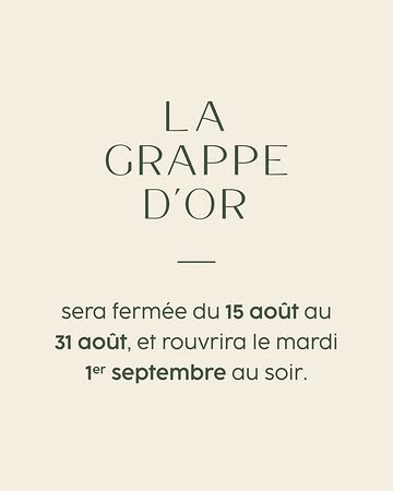 Samedi, la Grappe d’Or fermera ses portes pour mieux vous retrouver dès le mardi 1er septembre. À très vite !

#lagrappedor #restaurant #gastronomie #arlon #luxembourg