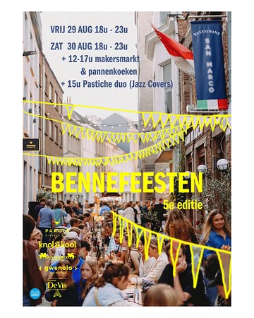 𝑩𝒆𝒏𝒏𝒆𝒇𝒆𝒆𝒔𝒕𝒆𝒏 2025!

Al voor de 5de keer zetten we in de Bennesteeg de langste tafel van Gent uit! Op 𝐯𝐫𝐢𝐣𝐝𝐚𝐠- 𝐞𝐧 𝐳𝐚𝐭𝐞𝐫𝐝𝐚𝐠𝐚𝐯𝐨𝐧𝐝 𝟐𝟗 & 𝟑𝟎 𝐚𝐮𝐠𝐮𝐬𝐭𝐮𝐬 kan je er aanschuiven voor een lekker drankje en hapje in ’t gezelligste steegske van Gent.

@knolkool.gent , @vishandel_de_vis , @restaurantsanmarco & @gwenola_gent verzorgen super hapjes en @parolewinebar zorgt voor de bijpassende drankjes 😋

Op zaterdagnamiddag is er opnieuw de 𝐦𝐚𝐤𝐞𝐫𝐬𝐦𝐚𝐫𝐤𝐭 van 12u tot 17u met verse pannenkoeken van Gwenola. Om 15u is er dan ook nog eens wat live muziek met jazz covers door @pastiche_duo 🎶

𝐆𝐞𝐞𝐧 𝐭𝐢𝐜𝐤𝐞𝐭𝐬 nodig, 𝐠𝐞𝐞𝐧 𝐫𝐞𝐬𝐞𝐫𝐯𝐚𝐭𝐢𝐞𝐬 nodig. Gewoon afkomen en genieten!

Tot dan? 👋🏼