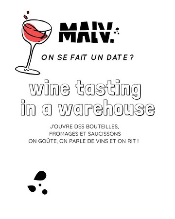 Soirée MALV  Mercredi 1er octobre · 19h–21h Dans un entrepôt à Bw
On ouvre des quilles, on sort le fromage et le saucisson. On rit, on échange, on boit nature, on mange simple & bon.
Pas de chichi, que du partage! Amène tout le monde 🔥 DM TO BOOK or whats app 0476843750