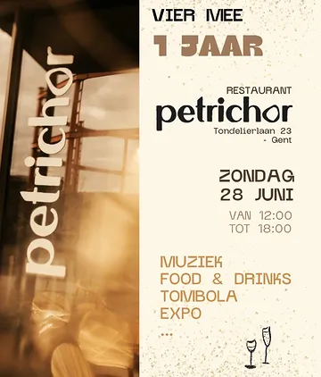 Hoera, we zijn jarig en vieren feest!

Op zondag 28 juni nodigen we jullie heel graag uit op een nieuwe feesteditie van zalige zondag. Vanaf 12u kan je samen met ons klinken op 1 jaar Petrichor.

Wat kan je verwachten? Een gezellig samenzijn met lekkere hapjes en drankjes, leuke plaatjes gedraaid door onze DJ, een mini expo, tombola... Natuurlijk zijn er nog steeds lekkere flessen limoncello, mandarinello, daslookolie en azijnen te koop,

En er is meer! Kom je in deze feestmaand eten en wens je ons een gelukkige verjaardag, dan zit er alvast een extra in voor jou!

#feest #gent #restaurant #zaligezondag #puurgent