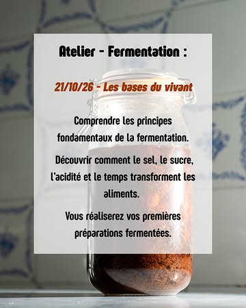 NEWS| - ATELIERS
Et si vous veniez au Merry... Autrement ?

Le 21 octobre, 1er atelier sur les bases de la fermentations.

Nous verrons ensemble comment préparer certains aliments en fermentation ET surtout nous verrons ensemble des moyens de les utiliser dans votre cuisine de tous les jours!

*****
ㅤ
Certains mercredis soirs, le Merry vous propose des ateliers en petit comité pour découvrir quatre univers qui font partie intégrante de notre cuisine et de notre manière de travailler.
ㅤ

——
Pour réserver, envoyez-nous un mail à info@merry-restaurant.be en indiquant :
votre nom ;
le nombre de participants ;
la date et le thème choisis.
ㅤ
Plus d’infos sur notre site.