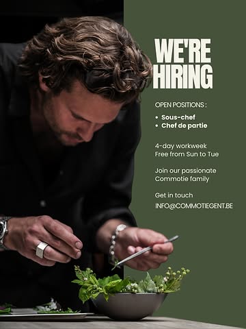 Still looking for the perfect match 🔥

Open Positions:

▪️Sous-chef
▪️Chef de partie

4-day workweek.

Join our passionate Commotie family.

Send your resume to info@commotiegent.be 📧