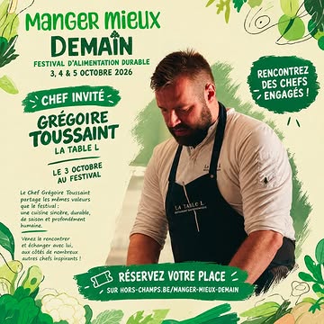 🌱 Le 3 octobre, Grégoire Toussaint sera à Manger Mieux Demain ! @manger_mieux_demain

Le Chef Grégoire Toussaint, de La Table L, vous donne rendez-vous le 3 octobre au festival Manger Mieux Demain.

Un rendez-vous qui fait particulièrement écho à sa manière de cuisiner : des produits de saison, une cuisine sincère, engagée et respectueuse de ce qui l’entoure.

Mais surtout, une belle occasion de venir à sa rencontre, d’échanger avec lui et de découvrir, tout au long de la journée, d’autres chefs, producteurs et artisans qui partagent cette envie de faire évoluer notre façon de manger.

📅 Rendez-vous le 3 octobre
📍 110 Chaussée de Wavre, 5030 Gembloux
Venez rencontrer Grégoire, découvrir les autres chefs engagés et profiter de tout ce que le festival a à offrir.

🎟️ Réservez votre place dès maintenant :
👉 hors-champs.be/manger-mieux-demain

_______

La Table L · 7e étage du Musée L, Louvain-la-Neuve
Mar → Ven, midi & soir · 2 samedis soir par mois
📞 010 40 04 96 · www.la-table-l.be

#latablel #musée #louvainlaneuve #CuisineDeSaison #michelinrestaurant

@nopysang30 @gregoire.la.table.l @musee.l_ @margaux.280