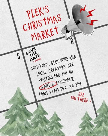 ✨ SAVE THE DATE — PLEK’s XMAS WEEKEND is back! ✨

Join us for a magical weekend filled with local creators, original gifts, delicious food, glue wine and plenty of Christmas fun.
Come with your friends and family, discover beautiful local finds and enjoy the warmest festive atmosphere at PLEK!

📅 5 & 6 December 2026
🕚 11 AM – 6:30 PM
📍 PLEK — Duboislaan 1, 1560 Hoeilaart

Are you a creator, artist, artisan or local shop owner? Applications for exhibitors are still open via the link in our bio!

PLEK
organic · local · seasonal