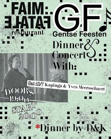 Tijdens de Gentse Feesten wordt Faim Fatale een muziek- en eettempel. De fine fleur van de Gentse muziekscene, over verschillende stijlen heen, schuift bij ons aan tafel op het tuinterras (of binnen bij slecht weer). Ook jullie kunnen meeschuiven aan die tafel, althans diegene die een van de 35 plaatsen kan bemachtigen ;) .

🎼 CONCERTS
Heel blij dat we volgende parels van artiesten hebben kunnen strikken:

Op Zaterdag 18 juli komt muzikaal powerkoppel Kapinga en Yves.

@kapingagysel3, een bom van soul, is een bekende stem in de Belgische muziekscene (Zita Swoon, Radio Candip en backings voor tientallen artiesten). Enkele jaren geleden eerde ze samen met @room13_orchestra pianist Yves Meersschaert het oeuvre van Amy Winehouse en dit jaar deden ze hetzelfde met het werk van Annie Lennox. In Faim Fatale brengen ze in een intieme setting een beetje Amy, een beetje Annie en andere geweldige chansons.

🔪 DINNER
Het menu wordt verzorgd door D&K.
@ta_____________ra & Jonas Van der Haegen zijn fotografen met passie voor koken en catering. Tara werkte eerder al in de keuken van Faim Fatale en samen met Jonas was ze deel van het keukenteam achter Cafetaria. Verwacht fris, kwaliteit en traditie met een stevige knipoog.

🗒️ PRAKTISCH

° Doors 19u00 - we vragen iedereen zeker aanwezig te zijn voor 20u, dan begint het eerste deel van het concert.

° Prijs: concert + dinner €75 (amuses, voor, hoofd, dessert - dranken niet inbegrepen)

° Reserveren: enkel via mail@faimfatale.be - first come first serve. Plaats is pas gereserveerd na onze bevestiging en jouw betaling.

°Allergieën op voorhand doorgeven, de avond zelf kan dit niet meer worden aangepast.

👩🏼‍💻Hands up voor het artwork van @mollylovedyou