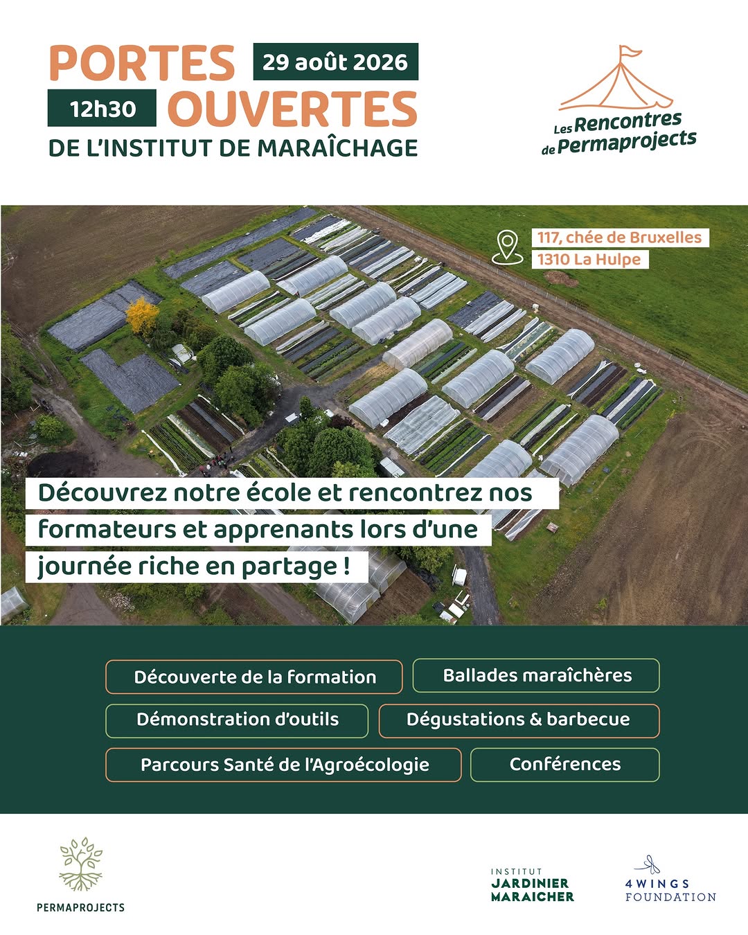 Apprendre à cultiver ne suffit pas pour réussir à vivre du maraîchage.

Créer une microferme ne consiste pas uniquement à produire de beaux légumes. C'est aussi savoir gérer une entreprise, construire un modèle économique viable, communiquer, commercialiser sa production, organiser son travail… et prendre soin de son équilibre de vie.

C'est de ce constat qu'est né notre Institut d'entrepreneuriat en maraîchage bio-intensif.

Contrairement à de nombreuses formations centrées principalement sur les techniques de production, notre approche est résolument entrepreneuriale. Nous préparons nos apprenants à créer une ferme capable d'être écologiquement régénératrice, économiquement viable et humainement soutenable.

🌿 Une pédagogie immersive de 11 mois
👨‍🌾 Plus de 80 % de pratique sur le terrain
📚 Des cours théoriques pour acquérir toutes les compétences nécessaires à la création, à la gestion et au développement d'une microferme viable.
🌍 Une formation dispensée au sein d'une école membre du réseau international des fermes-écoles de Jean-Martin Fortier, référence mondiale en maraîchage bio-intensif.

Vous souhaitez découvrir notre approche avant de vous lancer ?

📅 Le 29 août, profitez de notre Journée Portes Ouvertes pour visiter notre Institut, rencontrer notre équipe, nos formateurs, nos apprenants et les entrepreneurs que nous accompagnons.

🎓 À 14h, nous présenterons en détail notre formation immersive et répondrons à toutes vos questions.

Que vous envisagiez une reconversion professionnelle, la création d'une microferme ou que vous soyez simplement curieux, cette journée est l'occasion idéale de découvrir une autre façon de former les maraîchers de demain.
Nous avons hâte de vous accueillir ! 🌱