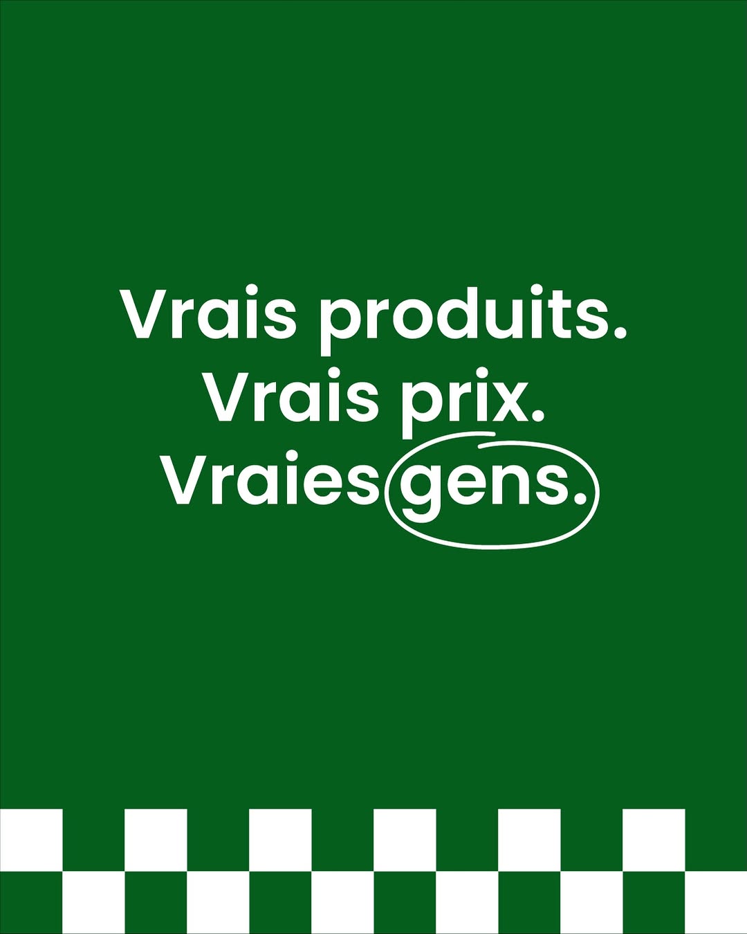Vrais produits. Vrais prix. Vraies gens. 🌶️

Trois mots. Enfin, six. Mais tout Jalapeño tient dedans. Oui, ça bouscule un peu. C'est fait exprès. On assume 😎

Je me suis rendu compte que mon message se perdait : trop long, surtout pas assez clair. Il fallait que ça change. Alors voilà cette nouvelle baseline : elle dit en un souffle tout le projet, ses valeurs, son ambition.

🌮 Vrais produits, parce que je sais d'où vient ce que tu manges et c’est la plupart du temps près de chez toi.

💸 Vrais prix, parce que je paie mes producteurs pour ce que vaut leur travail, le prix juste.

👥 Vraies gens, parce que la qualité ne devrait pas être un privilège, je rabote ma marge pour l’offrir au plus grand nombre.