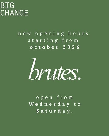 ☀️ GREAT NEWS ☀️

Our restaurant is now open on wednesday evening from 7pm !
One more evening to enjoy Alice ‘s cuisine and Marie ´service.
Come and enjoy ou dinner experience from wednesday to saturday.
👉 Bookings : www.brutes.be
📸 @numero.trois & @stefaantemmerman