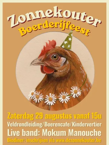 🌾🚜 Kom genieten op ons boerderijfeest! 🚜🌾

Zet zaterdag 29 augustus alvast in je agenda en kom vanaf 15u mee genieten van een heerlijke namiddag en avond op de boerderij!

Er is voor jong en oud van alles te beleven:
🌱 Veldrondleiding op de boerderij
🍻 Gezellig boerencafé
🤸 Kindervertier en speelplezier
🍽️ Om 19u serveren we een heerlijk zelfgemaakt biodiner met producten van eigen bodem.

En daarna? Dan maken we er een echt feest van! 🎶
🎻 Mokum Manouche, een fantastische gipsy jazz-band uit Amsterdam, zorgt voor sfeer, swing en zomerse vibes. Daarna neemt een DJ het over zodat we samen de dansvloer op kunnen en de avond feestelijk kunnen afsluiten. 💃🕺✨